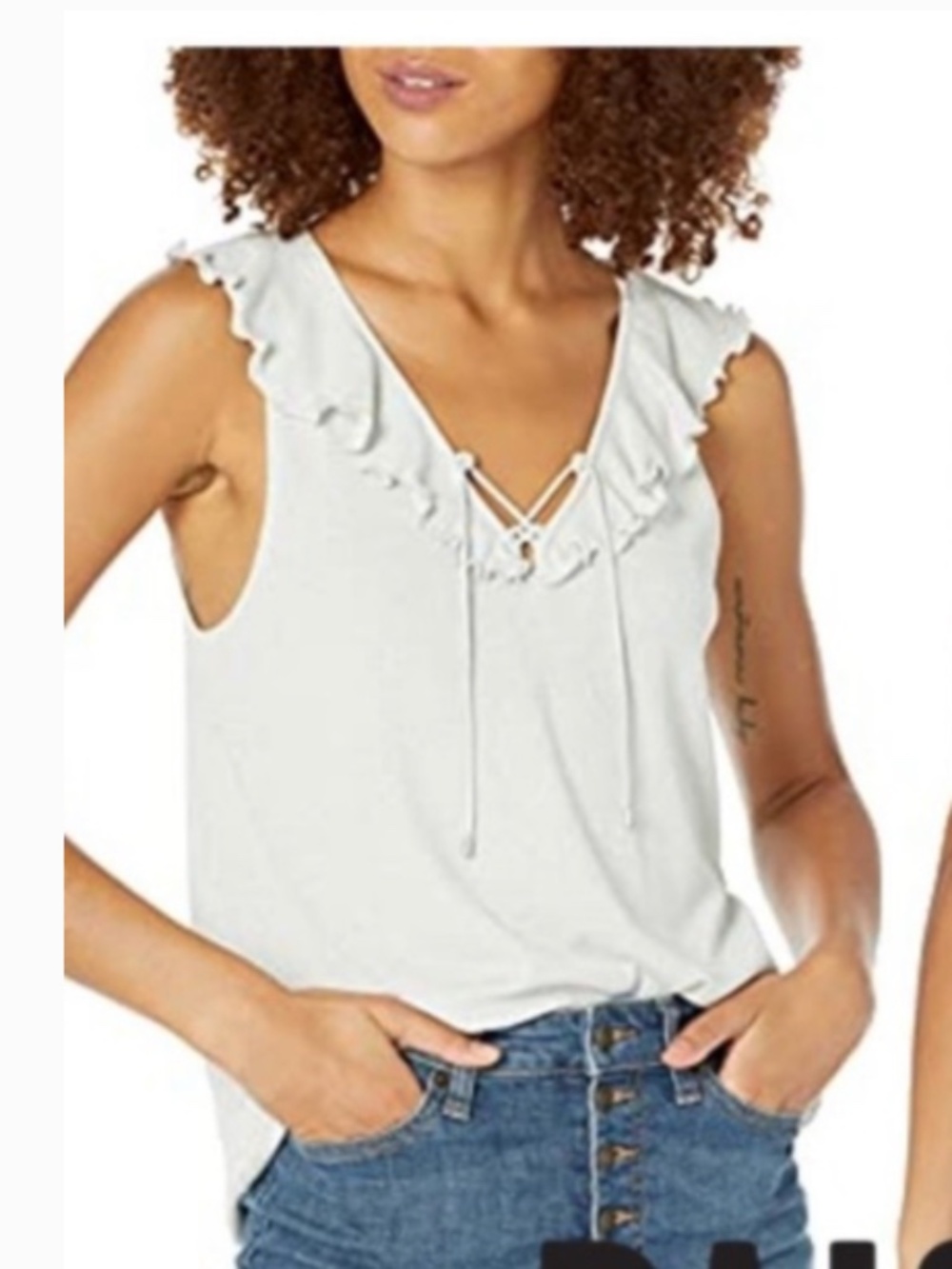 NWT Paige Rainey Ruffled Lace Up Metallic Tank - Ivory/Silver - L